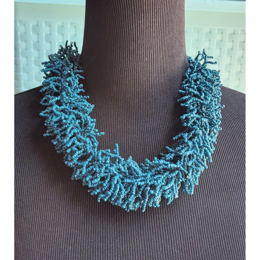 Unique Beaded Necklace Blue Coral Style Lots Of Beads